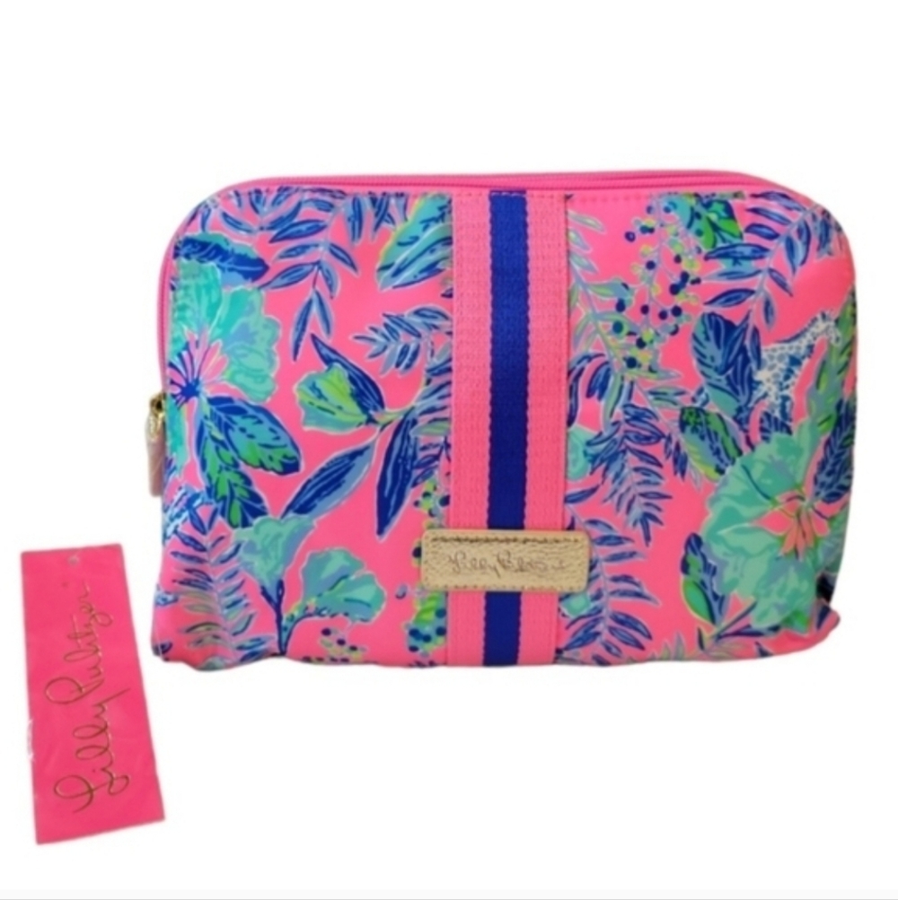 Lilly Pulitzer Thompson Double Section Pouch Pink Isle Lil Earned Stripes NEW